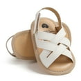 thumbnail image 5 of GYRATEDREAM Infant Baby Boys Girls PU Leather Soft Open Toe Sandals Toddler Summer Criss Cross Sandals Flower Princess Flat Shoes White for 0-18 Months, 5 of 8