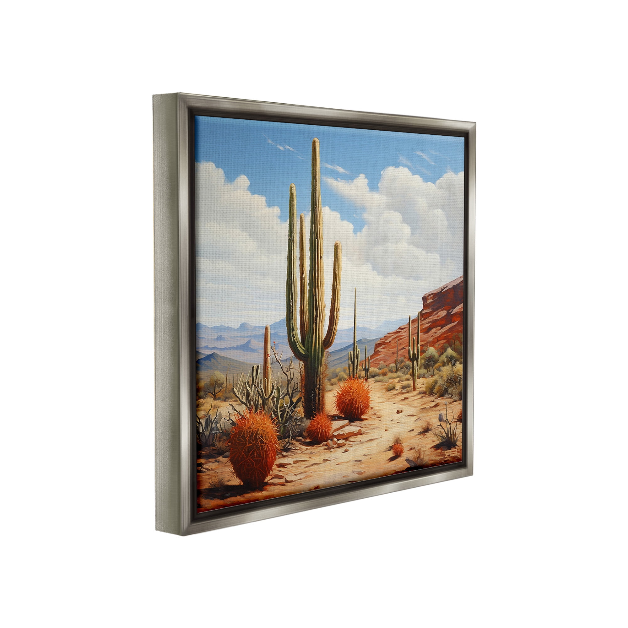 Stupell Industries Cloudy Desert Path Landscape Painting Gray Floater Framed Canvas Art Print Wall Art, 18 x 18