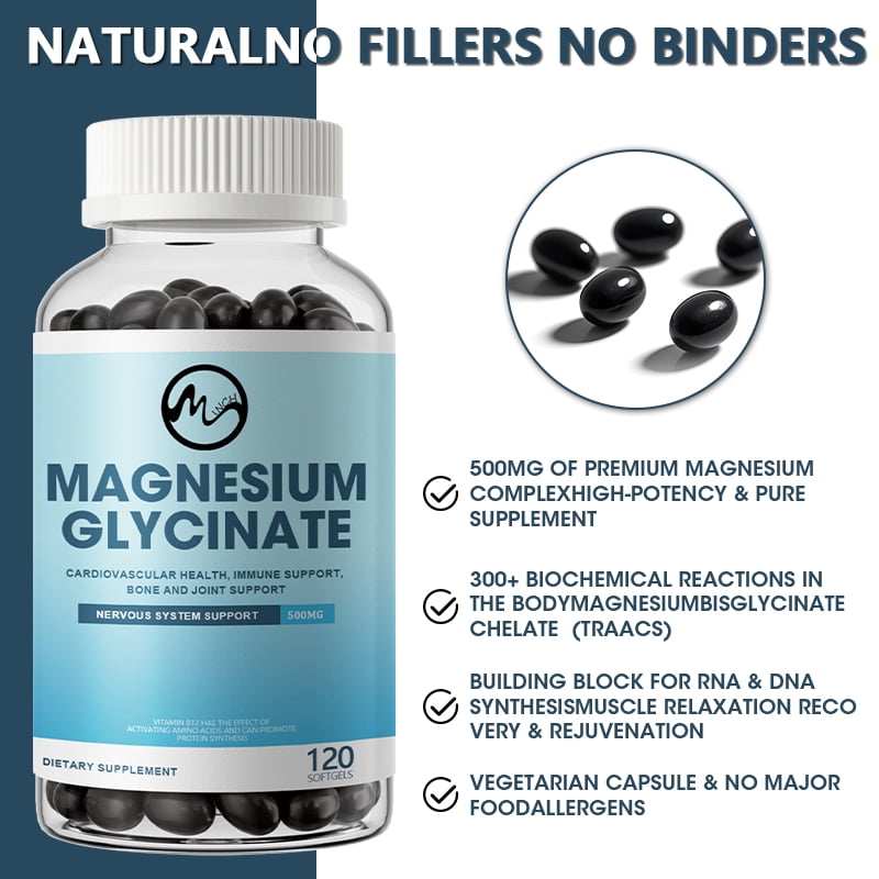 (2 Pack)Magnesium Glycinate Capsules 500mg - Support Bone Immunity, Heart Health & Help Natural Sleep-120 Capsules
