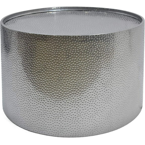 Rache Modern Round Coffee Table with Hammered Iron, Silver, 26.00” L x 26.00” W x 17.25” H