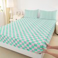 thumbnail image 3 of Castle Fairy Teens Geometric Plaid 3pcs Twin Sheet Sets,Pink Teal Twin Fitted Sheet,Minimalist Lattice Breathable Flat Sheet,Ultra Soft Home Decor, 3 of 7