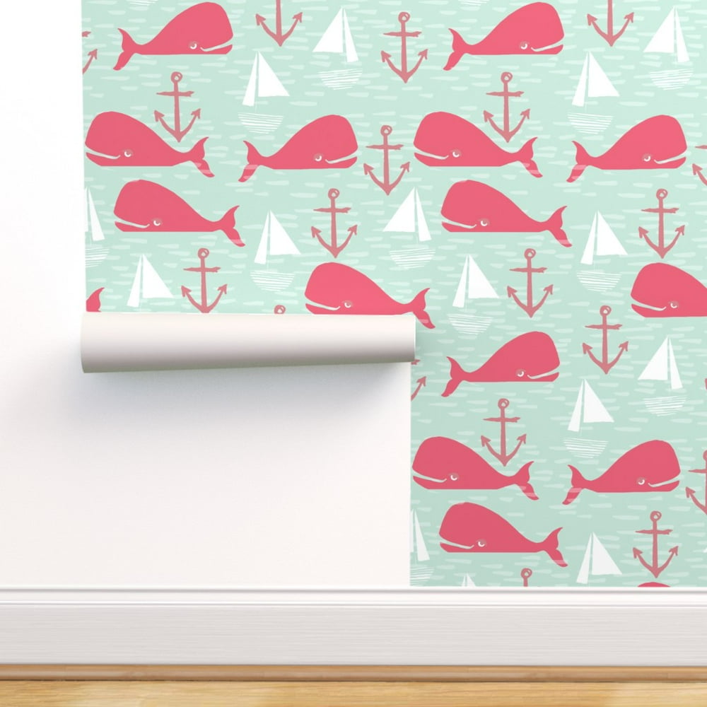 Peel-and-Stick Removable Wallpaper Whale Nautical Preppy Anchor