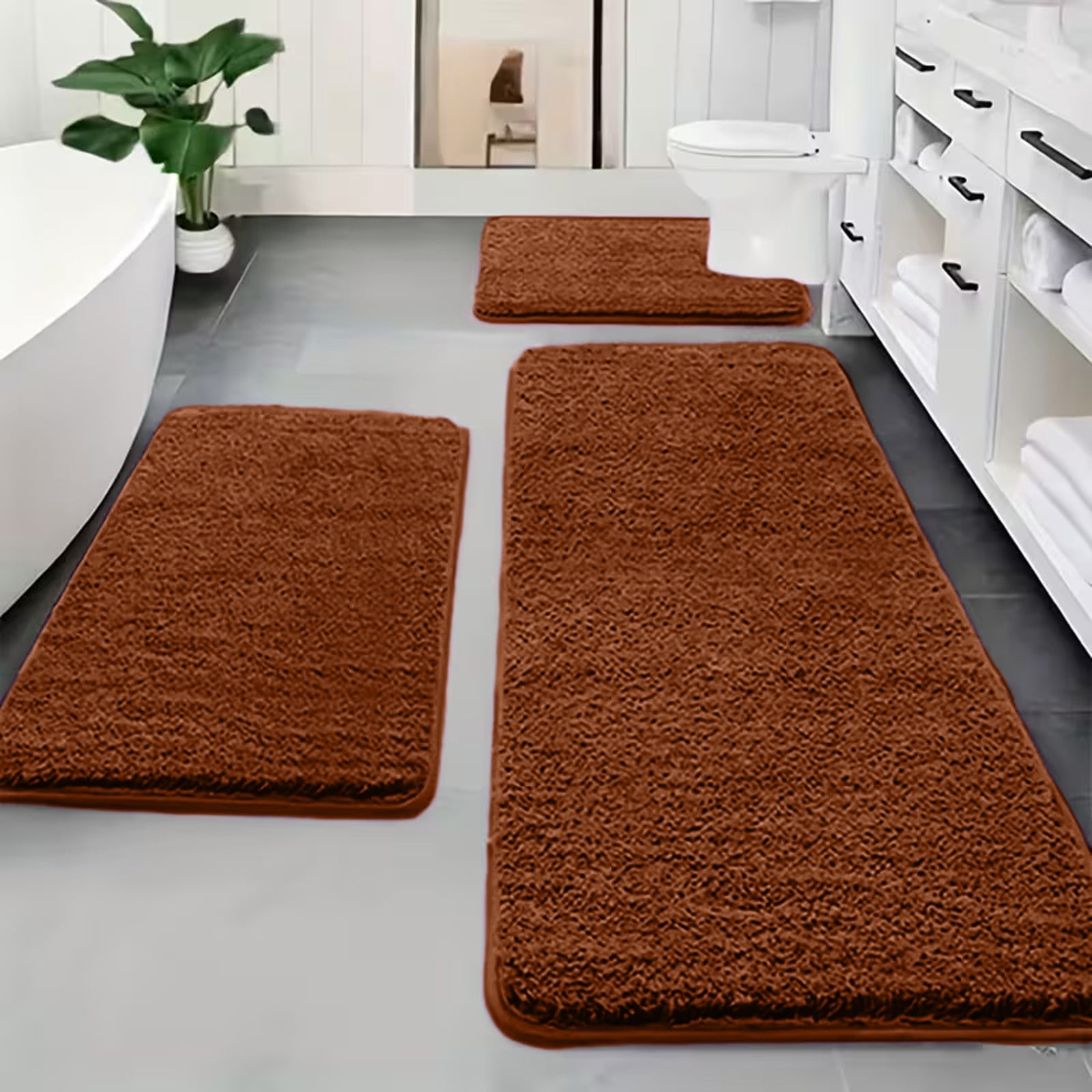 47 Inch Extra Large 3-Piece Memory Foam Bathroom Rug Set, Ultra Soft Water Absorbent Non-Slip Bath Mat, Washable Bathroom Floor Mats for Bathroom, Shower, Tub, Laundry Room and Vanity Area