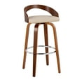 thumbnail image 4 of LumiSource Walnut Wood, Chrome Metal, Cream PU Grotto 30" Fixed-Height Barstool - Set of 2, 4 of 6