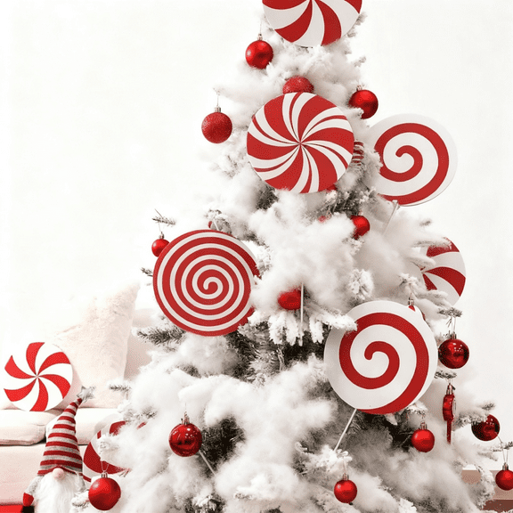 4 PCS Candy Cane Christmas Decorations, Large Double Sided Peppermint Christmas Decorations Tree Ornaments,Plastic Candy Cane Ornaments for Tree Topper Home Vase Xmas Decor