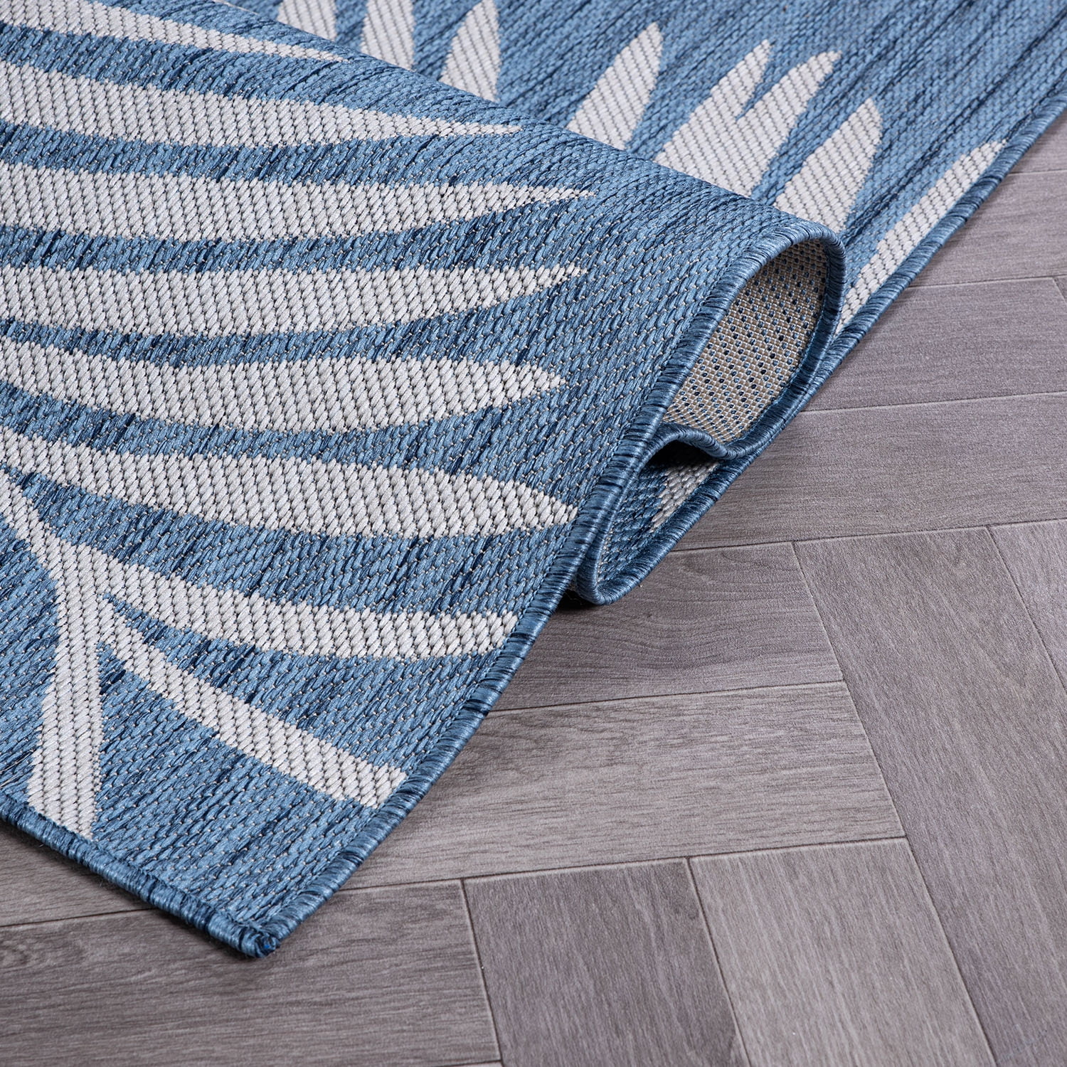 World Rug Gallery Contemporary Palm Leaves Textured Flat Weave Indoor/Outdoor Area Rug - BLUE 2'x7'