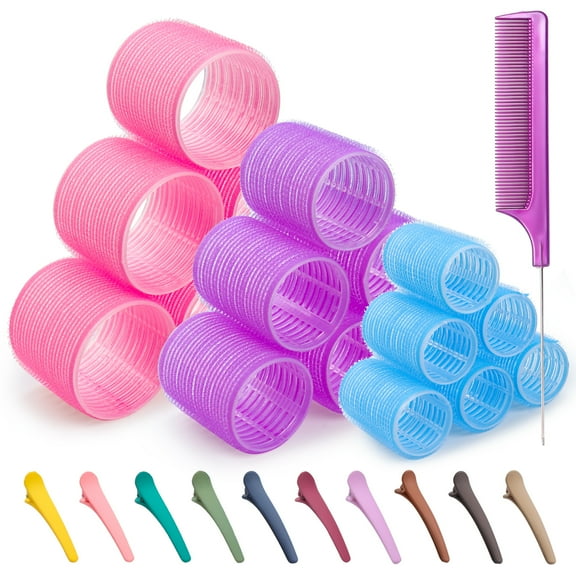 31 Pieces Hair Rollers Set Self-Handle Curler Set Self-Adhesive Curlers Curlers Velcro Rollers for Salon Hairdressers Random color