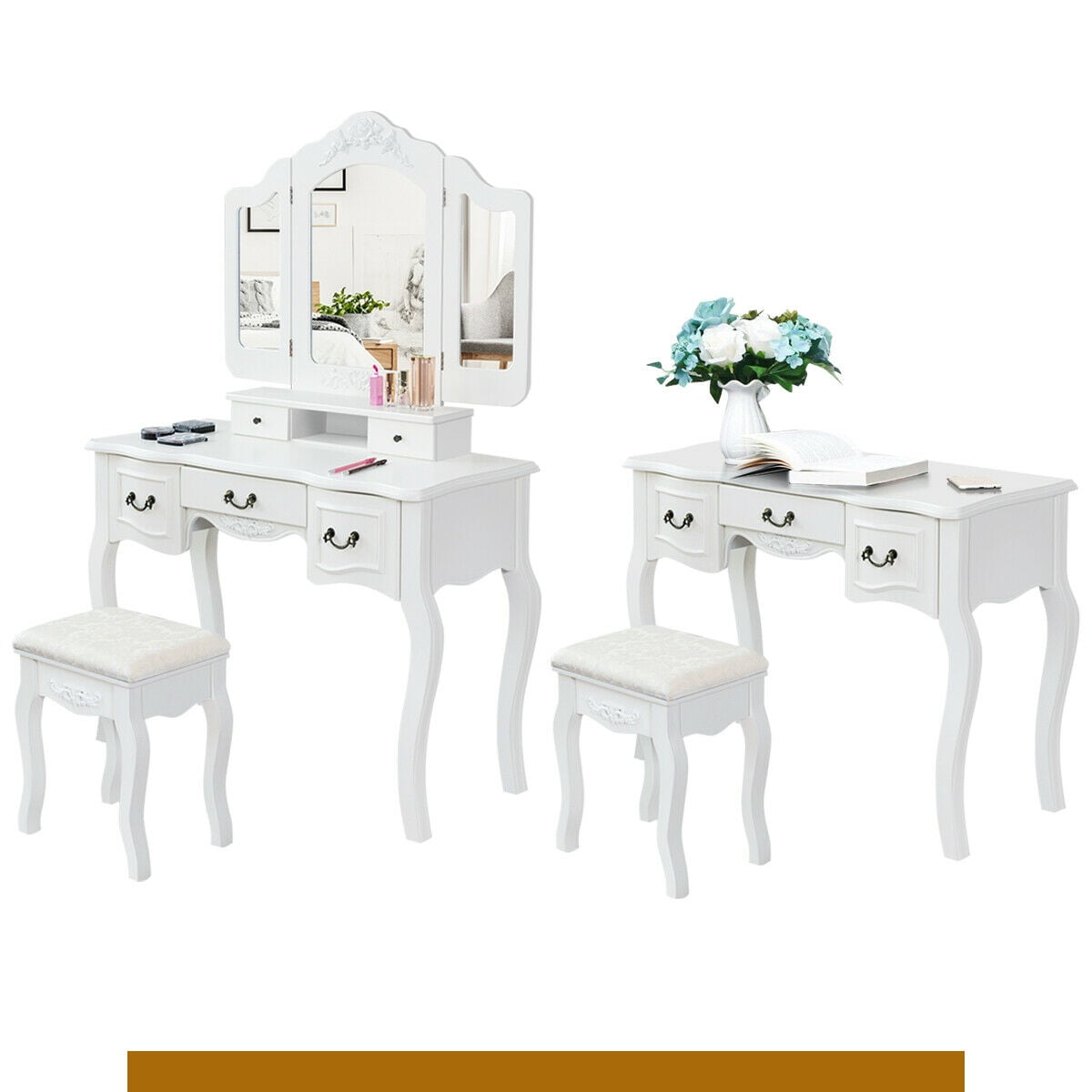 Costway Tri Folding Makeup Dressing Table Vanity Set 5 Drawers Living Room White Walmart Canada