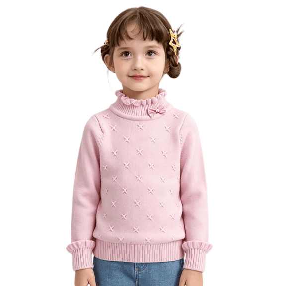 Wilark Toddler Girls Sweaters Size 6, Ruffle Mock Neck Casual Long Sleeve Cute Fall Knitted Tops Pink