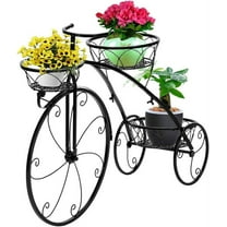 VINGLI Tricycle Plant Stand, Flower Pot Cart Holder Patio Stand Holder Outdoor Displaying Plants Flowers (Black)