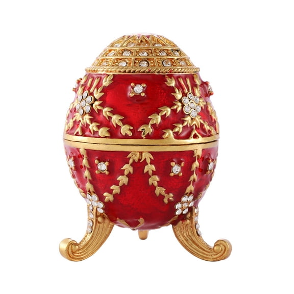 QIFU Vintage Red Faberge Egg Style Trinket Box Hinged, Unique Ornaments for Home Decor