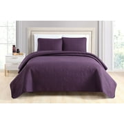 Cozy Beddings, Deco 3pc Coverlet Set Full/Queen Size Bed Lightweight Thermal Pressing Swirl Branches Desing Pattern | Dark Purple