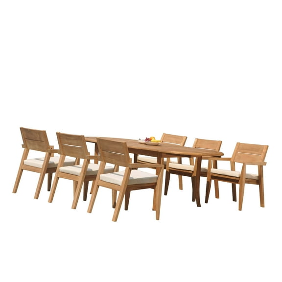 Grade-A Teak Dining Set: 6 Seater 7 Pc: 94" Oval Table And 6 Vellore Stacking Arm Chairs Outdoor Patio WholesaleTeak #51VL2207