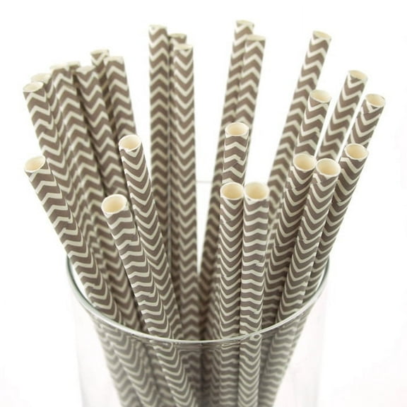 Chevron Paper Straws, 7-3/4-inch, 25-Piece, Toffee