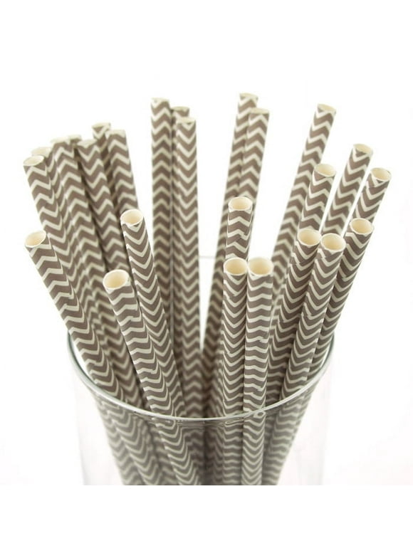 Chevron Paper Straws, 7-3/4-inch, 25-Piece, Toffee