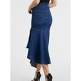 thumbnail image 2 of A2Y Women's Casual Rayon High Waist Back Zipper Denim Jean Long Skirts Dark Wash M, 2 of 7