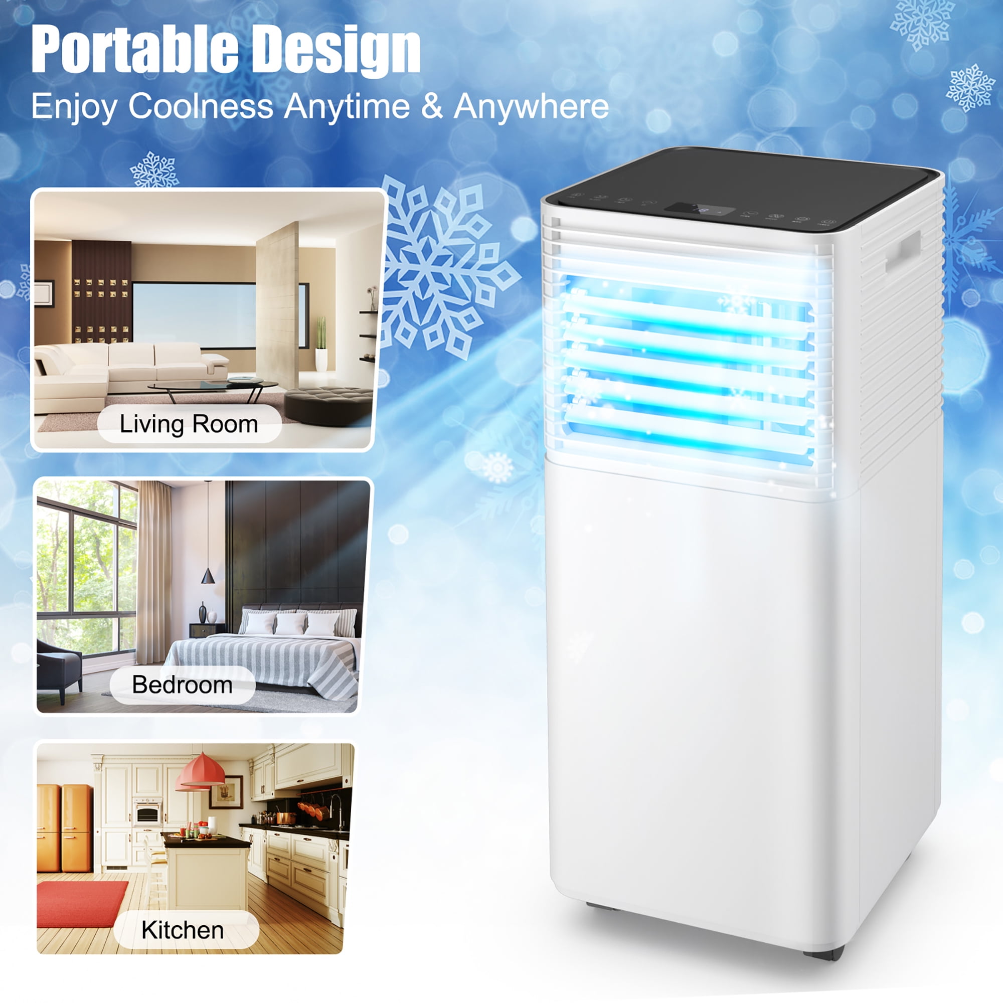  COSTWAY 8000 BTU Portable Air Conditioner, 4-in-1 AC Unit with  Cool, Fan, Dehumidifier & Sleep Mode for Rooms up to 250 Sq.Ft, 24H Timer,  Child Lock, Remote Control & Window Kit (