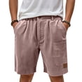 thumbnail image 5 of Havenx Mens Casual Corduroy Shorts Elastic Waist Button Shorts with Pockets Leather Label Stretch Short Pant Breathable Lightweight Summer Beach Clothing,Watermelon Red 3XL, 5 of 5