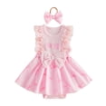 thumbnail image 4 of Duqingm Baby Girl 1st Birthday Outfit One Year Old Romper Dress Lace Ruffle Sleeveless Bodysuit Headband Cake Smash Photo Shoot(Red,6-12 Months), 4 of 4