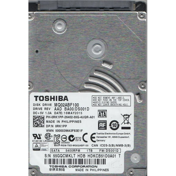 MQ02ABF100, BA00/DS001D, HDKCB51D0A01 T, Toshiba 1TB SATA 2.5 Hard Drive