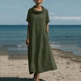 thumbnail image 5 of ClodeEU Women's Summer Linen Cotton Cowl Neck Short Sleeve Maxi Dress,Loose Fit Casual Beach Long Dress with Pockets Army Green,Women's Plus L, 5 of 6