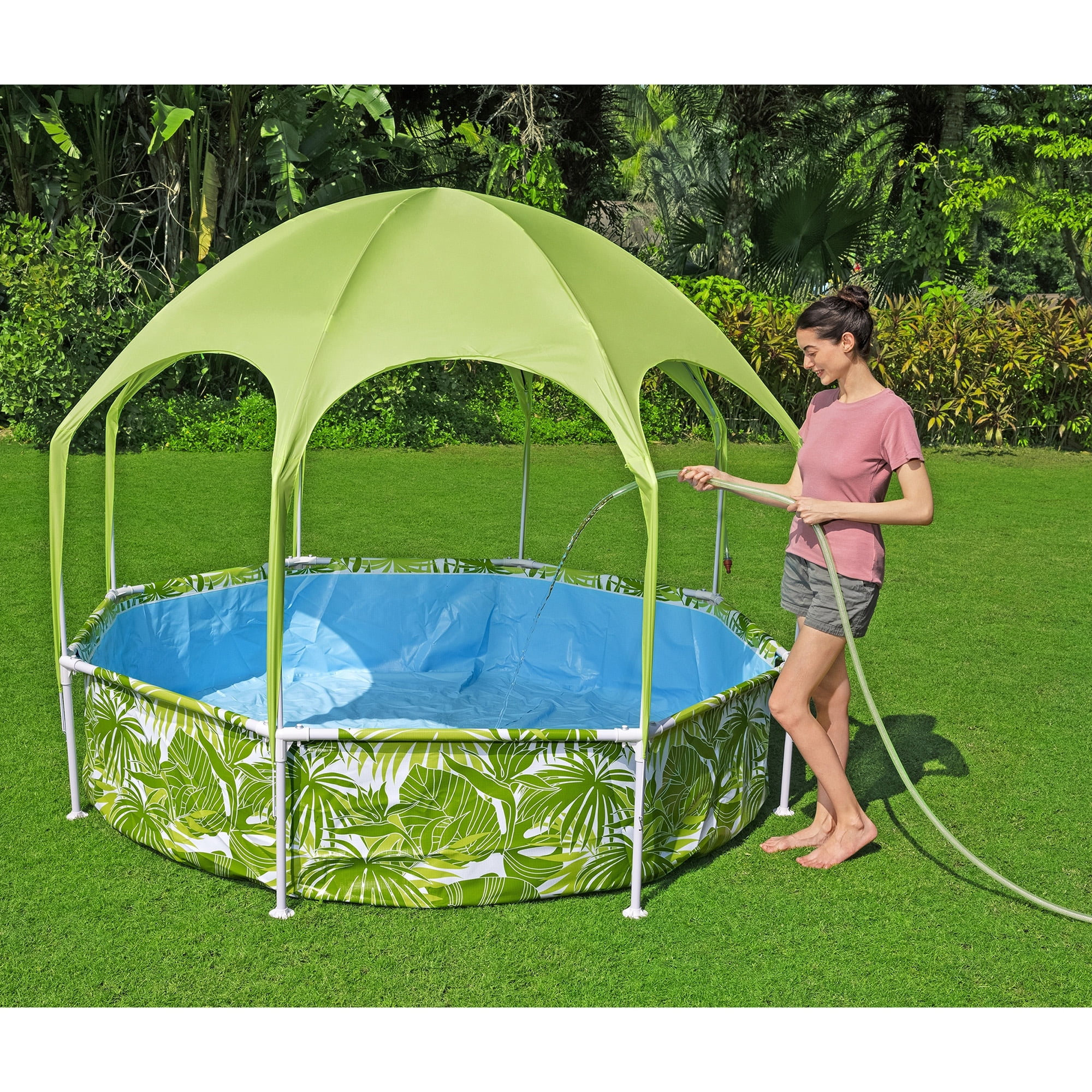 H2OGO!Splash-In-Shade Play Pool - 8' x 20" - 446 , UV Safe Shade Cover With Water Mister, Kids Pool