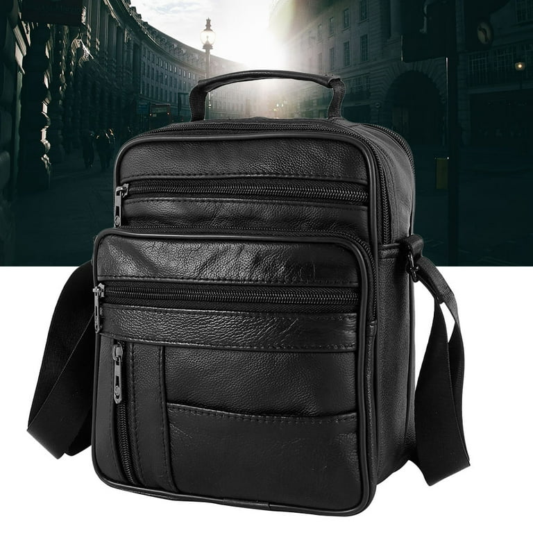 Men's Genuine Leather Small Cross Body Shoulder Messenger Bag - Black