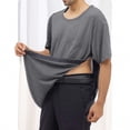 thumbnail image 2 of YLSDY Men's Solid Chest Pocket Post Surgery Top Snap Front Short Sleeve Adaptive Round Neck Shirt Gray M, 2 of 8