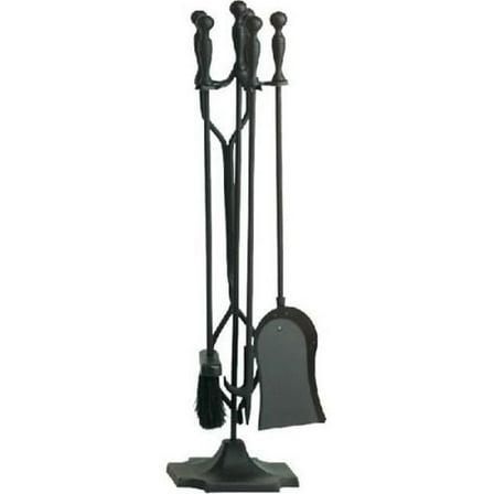 Fireplace Tool Set - Rail on Base, Black - 5 Piece