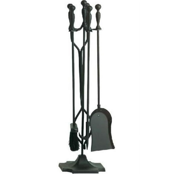 Fireplace Tool Set - Rail on Base, Black - 5 Piece