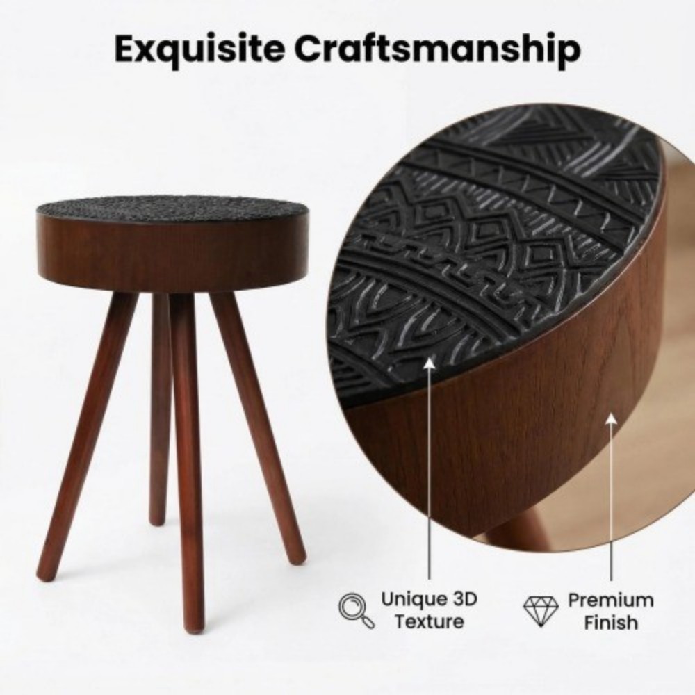 15.7" Round Drink Table, Small Wooden Side Table with Solid Wood Legs, Mid-Century Modern Accent Table for Living Room, Bedroom, Sofa, Black & Brown