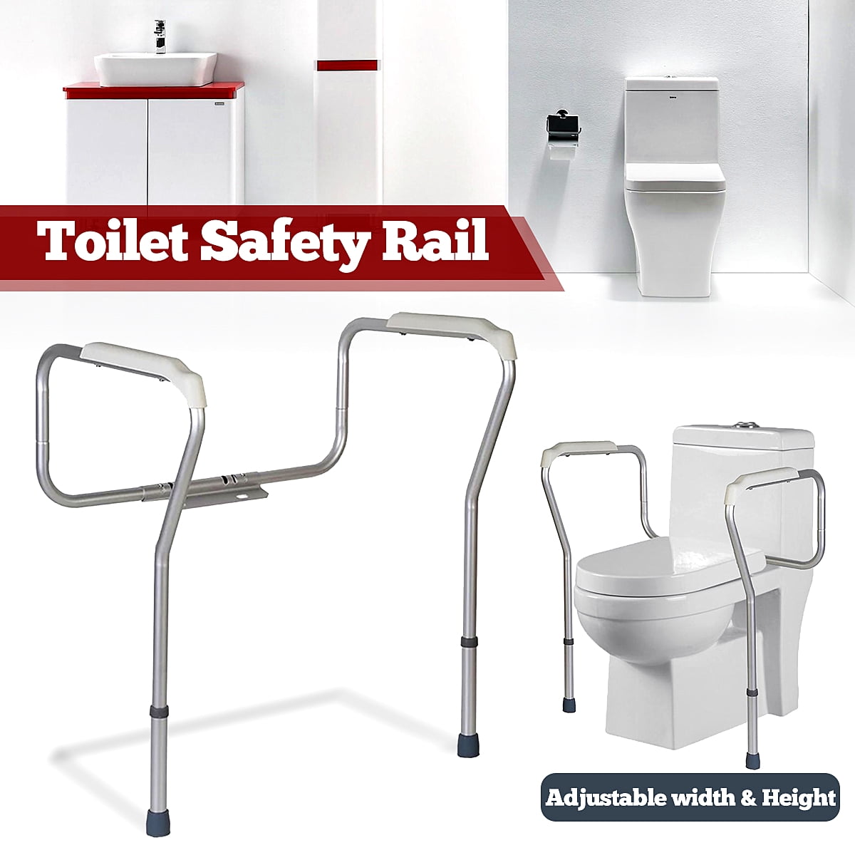 Adjustable Toilet Safety Frame Rail Bathroom Safety Aid Hand Rail Toilet Support Handle Handrail