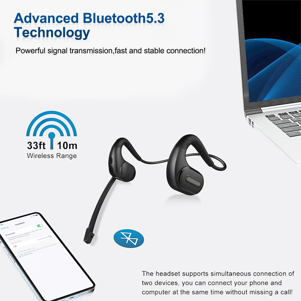 PEPWELL Bluetooth Headset with Removable Microphone Noise Cancelling Handsfree Wireless Headset for Office Meeting Running Cycling Truck Driving 12 Hrs Playtime