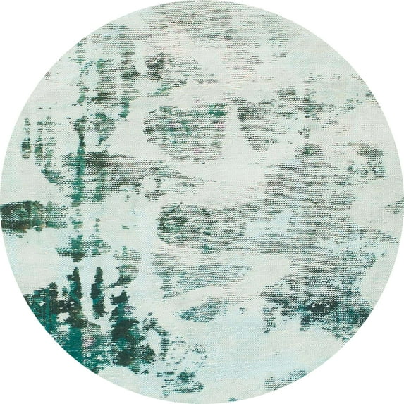 Ahgly Company Machine Washable Indoor Round Abstract Dark Sea Green Area Rugs, 6' Round