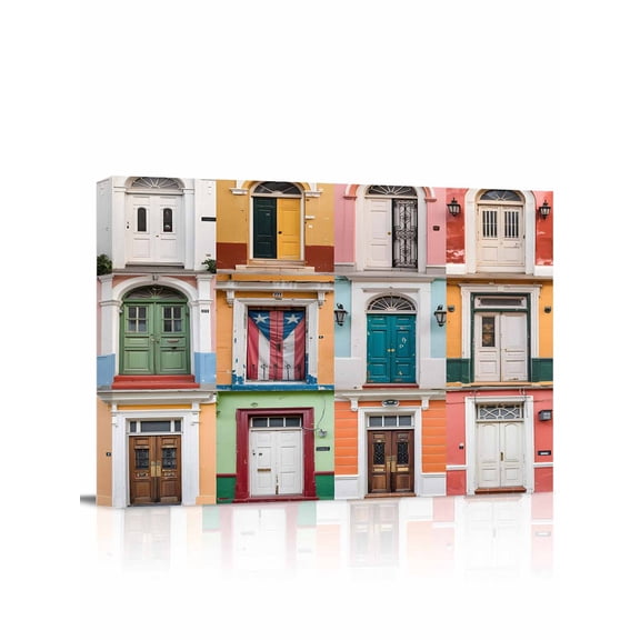 Puerto Rico Wall Art for Living Room, Canvas Picture Wall Decor for Bathroom Bedroom, Vintage Boho Style Door Gates Painting Artwork for Office Kitchen Hallway Dining Room Home Decorations 12"x16"