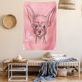 thumbnail image 2 of Dog Tapestry, Girl Chihuahua Sketch Illustration with Quote Fashion Glasses Ribbons Puppy, Wall Hanging for Bedroom Living Room Dorm Decor, 40W X 60L Inches, Pale Pink Army Green, by Ambesonne, 2 of 5