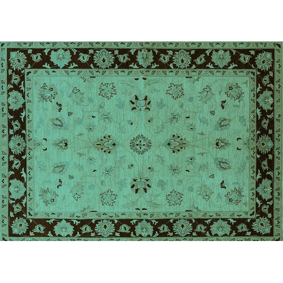 Ahgly Company Machine Washable Indoor Rectangle Oriental Turquoise Blue Traditional Area Rugs, 8' x 10'