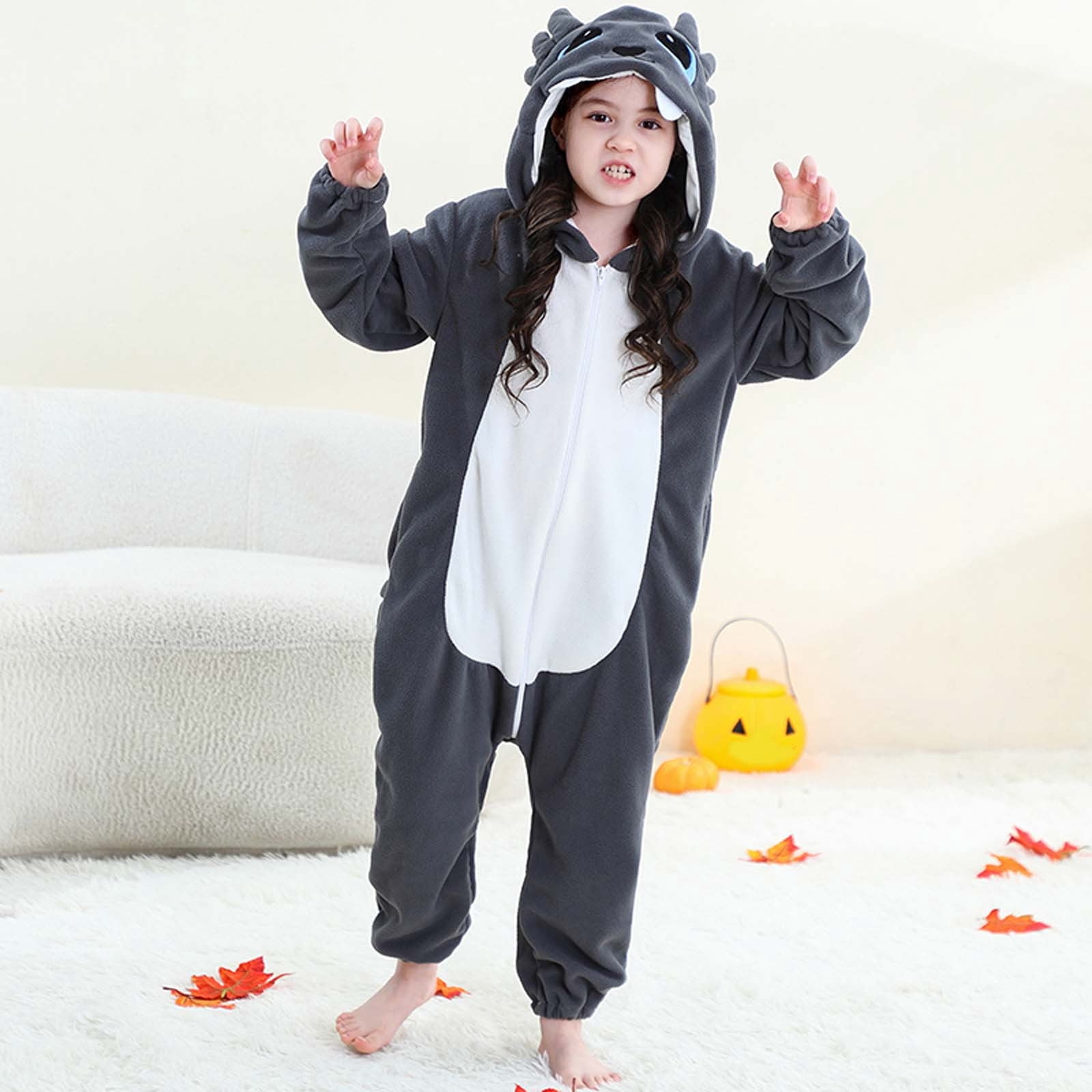 Hrsba Kids Onesie Pajamas, Kids Jumpsuit For 3-12 Years Unisex Kids Fleece Hooded Romper