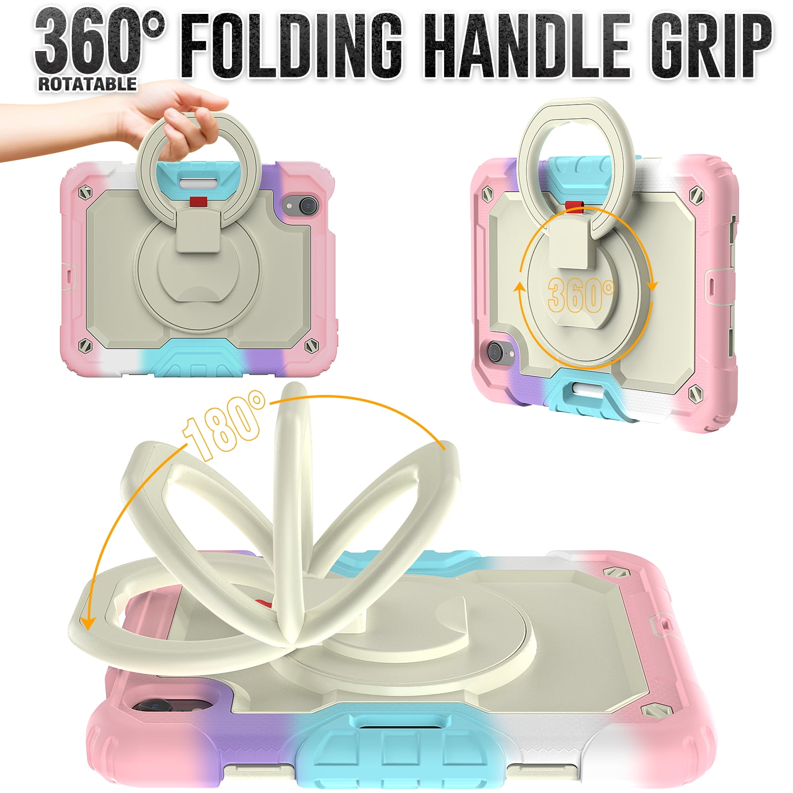 Allytechgroup Screen Protector Case for Apple iPad mini 7th Gen/ 6th Gen 8.3 Inch, Heavy Duty Protective Build-in Pencil Holder Handle Stand Rugged Bumper Case Kids Friendly for iPad mini 6 7, Pink