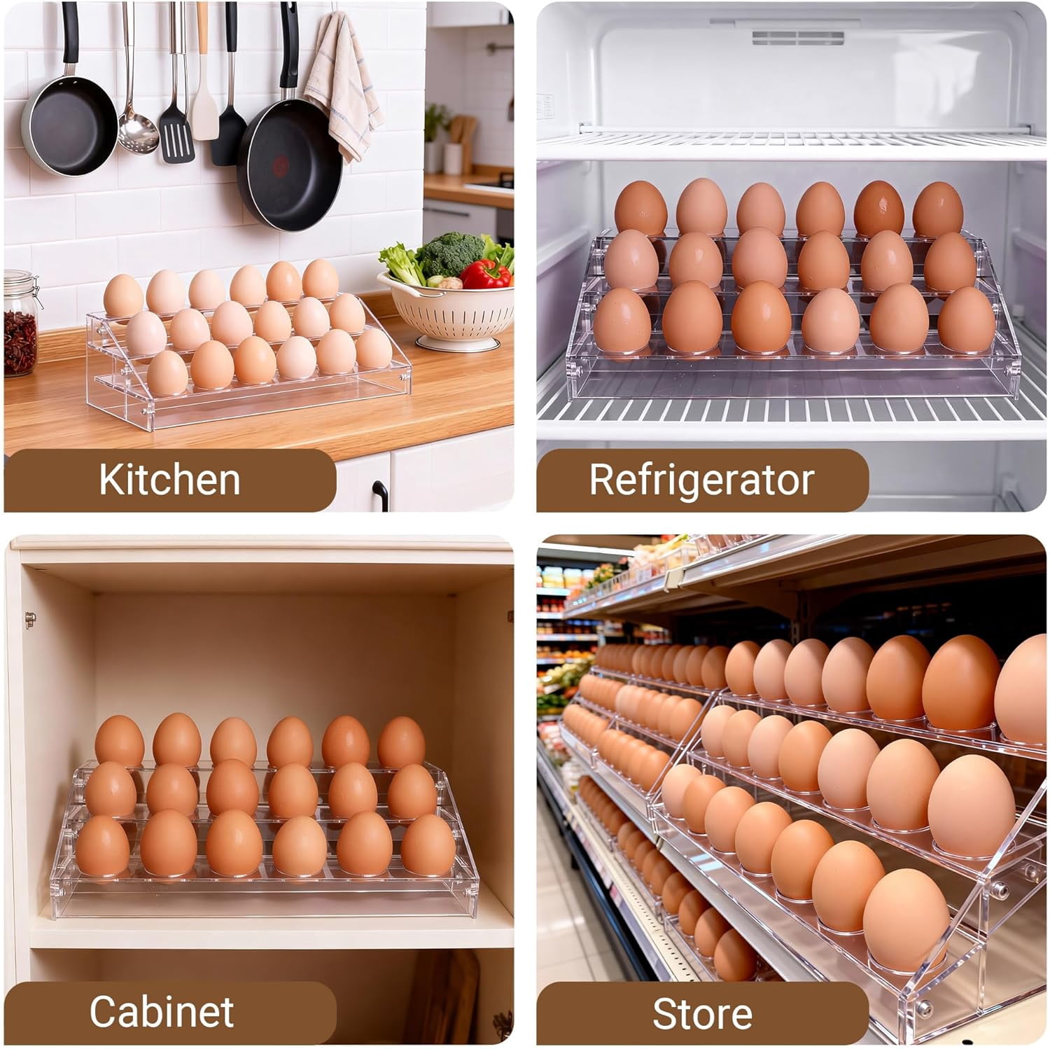 Acrylic Egg Holder Countertop, Egg Storage for Countertop, 18 Count Egg Holder for Fridge, Egg Organizer for Refrigerator, Fresh EggsTray, Egg Organizer for Shopping Mall Display, Chicken Egg Holders