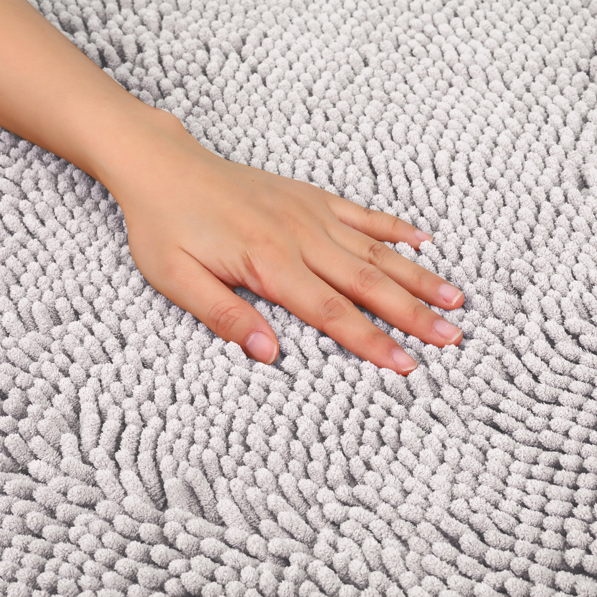 Unique Bargains 2 Pcs Oval Plush Mat Non Slip Washable Rug Light Grey 16" x 24"