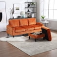 thumbnail image 2 of Convertible Sectional Sofa Couch, Modern Chenille Fabric L-Shaped with 2 Cup Holders and Side Pocket, 3-Seat Sofa Sectional with Storage Ottoman for Living Room, Apartment, Orange, 2 of 7
