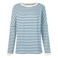 thumbnail image 4 of Fiaer Stripes Women Long Sleeve T Shirts Plus Size Crew Neck Tshirts Fall Raglan Sleeves Loose Fit Casual Tops for Daily Light Blue L, 4 of 4
