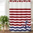thumbnail image 3 of Anchor Red No Hook Shower Curtain Waterproof, Bathroom Curtains with Snap in Liners and See Through Top Window, Modern Navy Blue White Striped Nautical Hotel Style Bathtub Curtains Shower 72"Wx96"L, 3 of 8