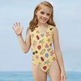 thumbnail image 5 of FOR U DESIGNS Summer Theme One Piece Bathing Suit Girls Casual Rash Guard Swimsuit Size 7-8T Yellow V Neck Athletic Sleeveless Swimwear for Beach Swimming, 5 of 8