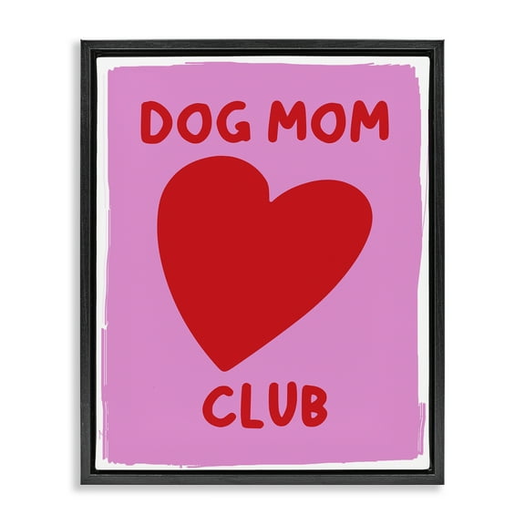 Stupell Industries Dog Mom Club Heart Text & Numbers Painting Black Floater Framed Canvas Art Print Wall Art, 17 x 21