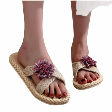Women Flowers Open Toe Slippers Shoes Comfy Sandals Casual Comfortable Beach Sandals