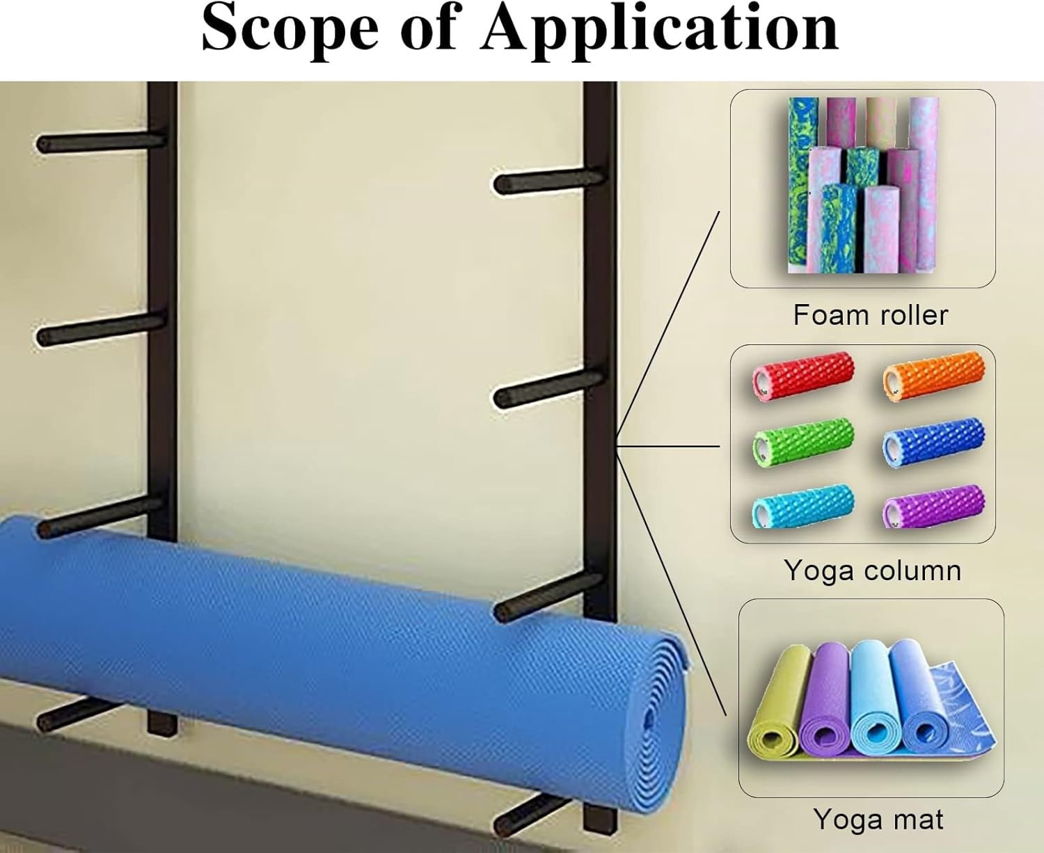 Yoga Mat Wall Storage Rack  Holds 2/4/6/9 Yoga Mats  Wall Mounted Home Gym Storage Rack For Dumbbells, Kettlebells, Rolle