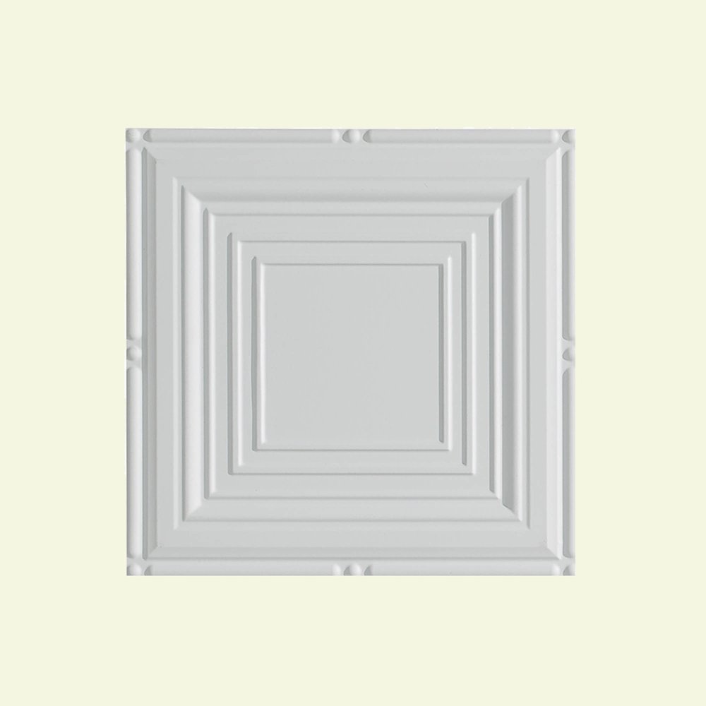 Fasade Easy Installation Portrait Matte White Glue Up Ceiling Tile