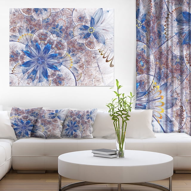 Formes Florales Grungy Bleu Brun - Grande Toile Murale Florale